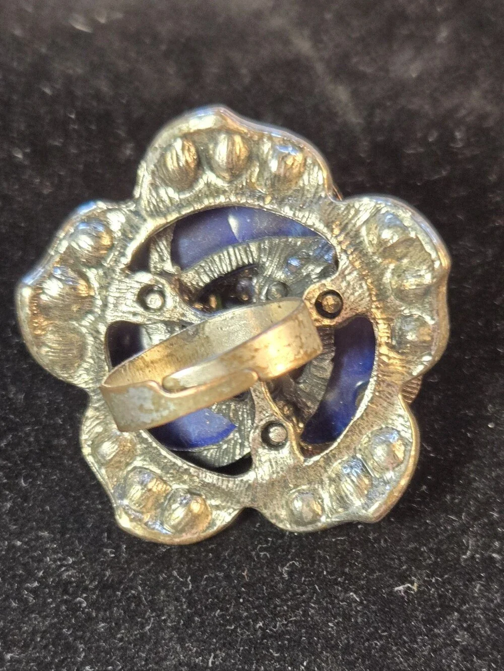 Blue Floral Adustable  Cocktail Ring with Multicolor Stones